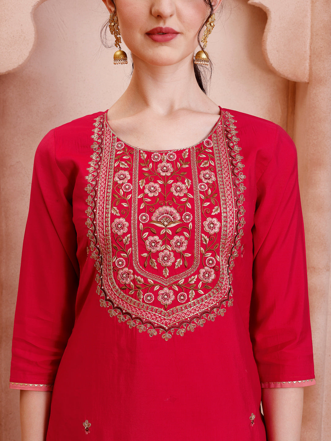 Embroidered Kurta With Pant And Dupatta Set, Multicolor - Hiral Fashion - Distacart
