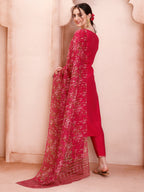 Embroidered Kurta With Pant And Dupatta Set, Multicolor - Hiral Fashion - Distacart