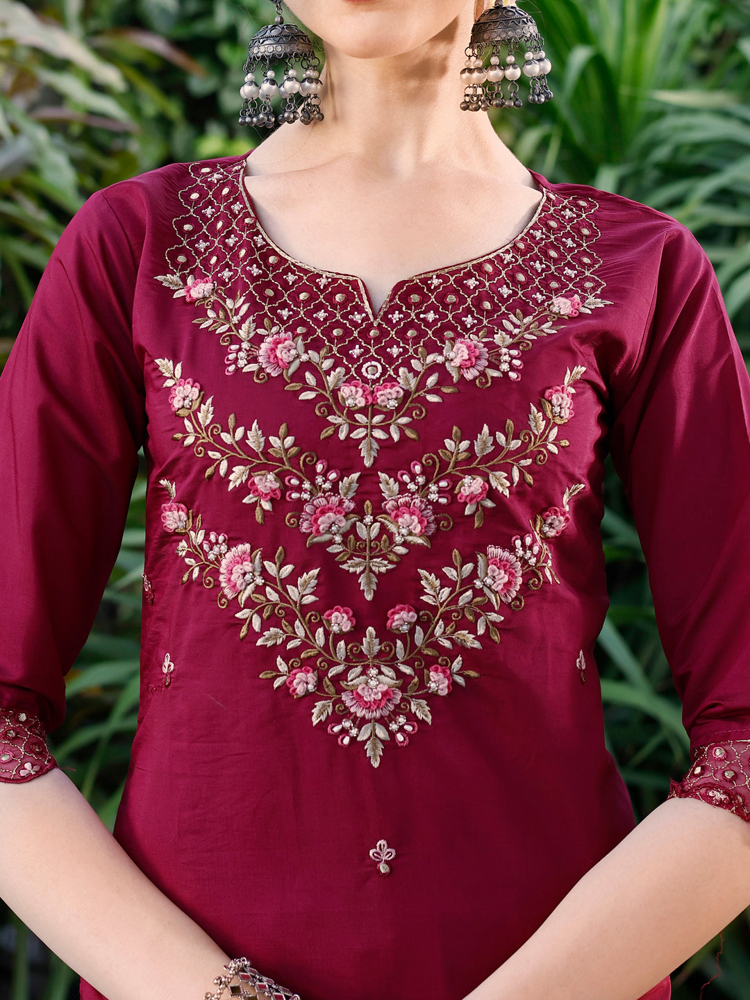 Hand Embroidered Kurta With Pant And Dupatta Set Premium, Multicolor - Hiral Fashion - Distacart
