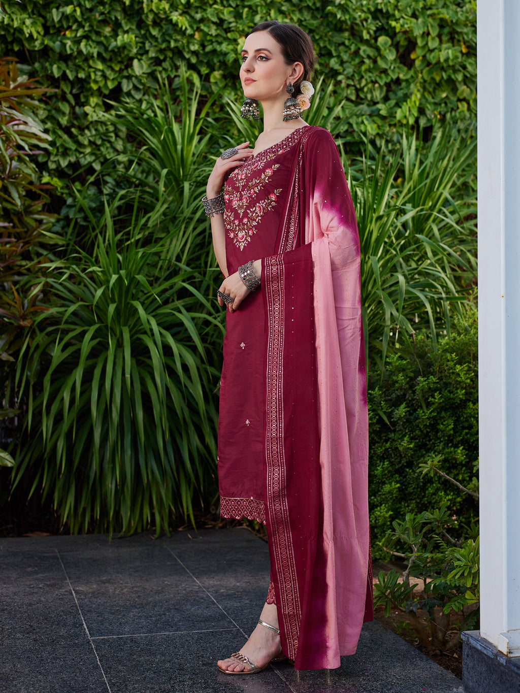 Hand Embroidered Kurta With Pant And Dupatta Set Premium, Multicolor - Hiral Fashion - Distacart
