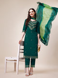 Hand Embroidered Chanderi Kurta With Pant And Dupatta Set Premium, Multicolor - Hiral Fashion - Distacart