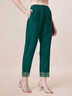 Hand Embroidered Chanderi Kurta With Pant And Dupatta Set Premium, Multicolor - Hiral Fashion - Distacart