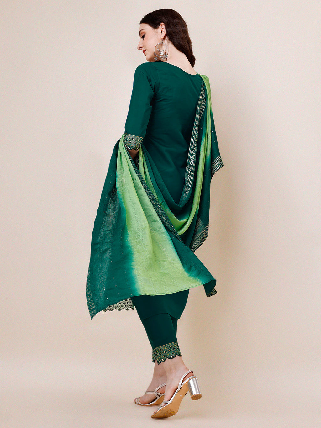 Hand Embroidered Chanderi Kurta With Pant And Dupatta Set Premium, Multicolor - Hiral Fashion - Distacart