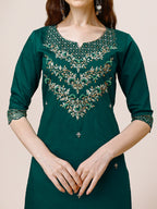 Hand Embroidered Chanderi Kurta With Pant And Dupatta Set Premium, Multicolor - Hiral Fashion - Distacart