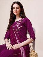 Hand Embroidered Kurta With Pant & Dupatta Set, Multicolor - Hiral Fashion - Distacart