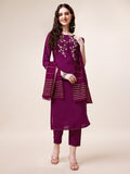 Hand Embroidered Kurta With Pant & Dupatta Set, Multicolor - Hiral Fashion - Distacart