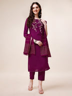 Hand Embroidered Kurta With Pant & Dupatta Set, Multicolor - Hiral Fashion - Distacart