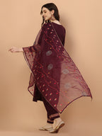 Embroidered Kurta With Pant & Embroidered Organza Dupatta, Multicolor - Hiral Fashion - Distacart