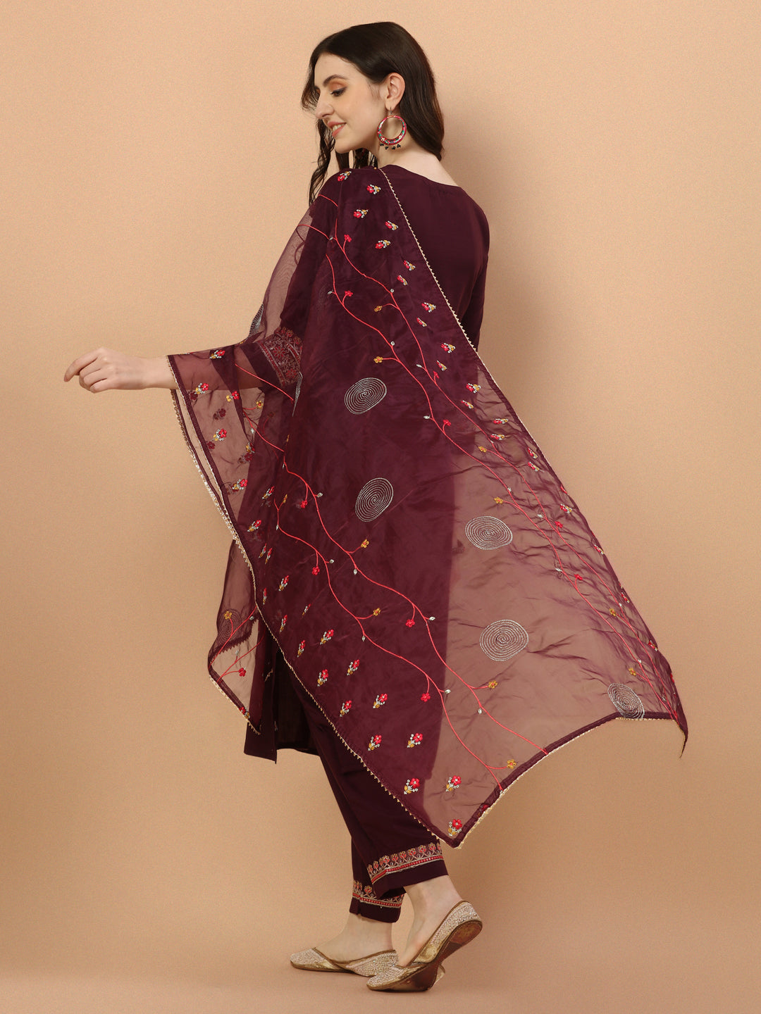 Embroidered Kurta With Pant & Embroidered Organza Dupatta, Multicolor - Hiral Fashion - Distacart