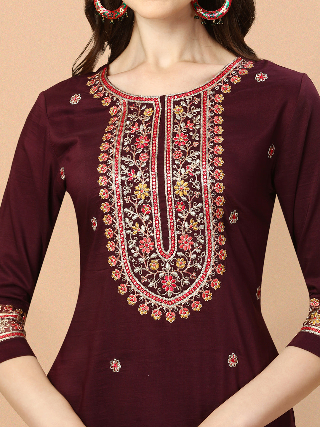Embroidered Kurta With Pant & Embroidered Organza Dupatta, Multicolor - Hiral Fashion - Distacart