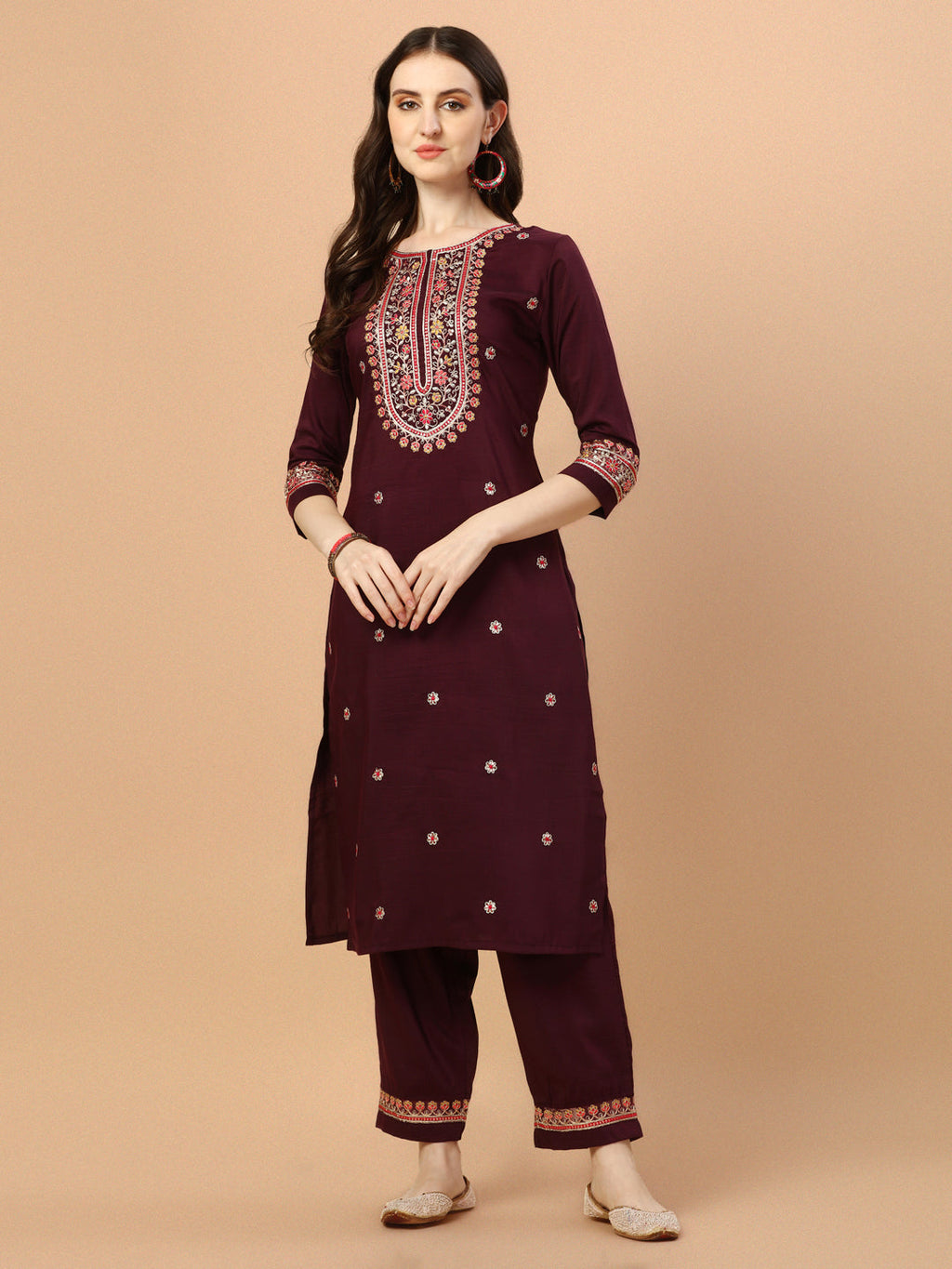 Embroidered Kurta With Pant & Embroidered Organza Dupatta, Multicolor - Hiral Fashion - Distacart