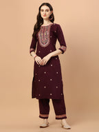 Embroidered Kurta With Pant & Embroidered Organza Dupatta, Multicolor - Hiral Fashion - Distacart