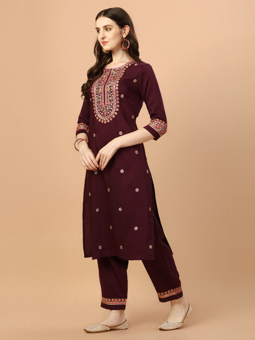 Embroidered Kurta With Pant & Embroidered Organza Dupatta, Multicolor - Hiral Fashion - Distacart