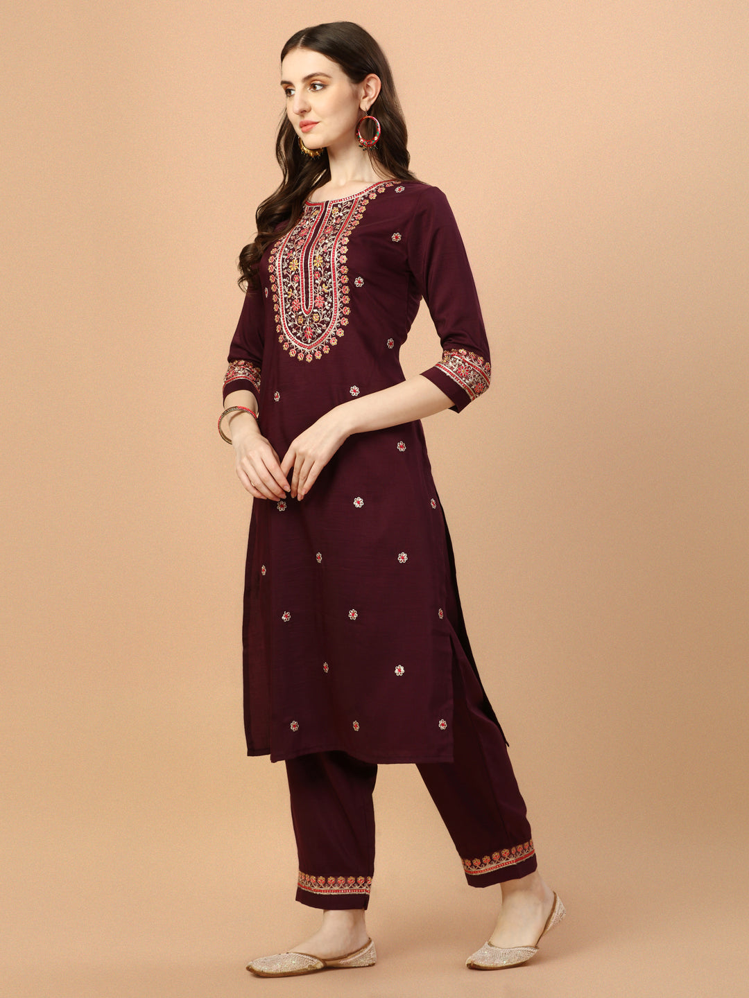 Embroidered Kurta With Pant & Embroidered Organza Dupatta, Multicolor - Hiral Fashion - Distacart