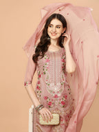 Embroidered Pakistani Kurta With Pant & Dupatta Set, Multicolor - Hiral Fashion - Distacart