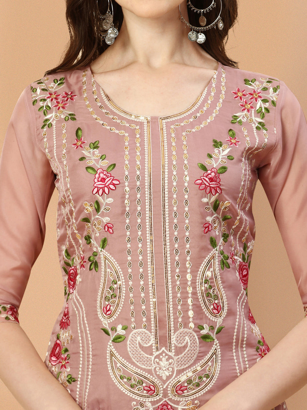 Embroidered Pakistani Kurta With Pant & Dupatta Set, Multicolor - Hiral Fashion - Distacart