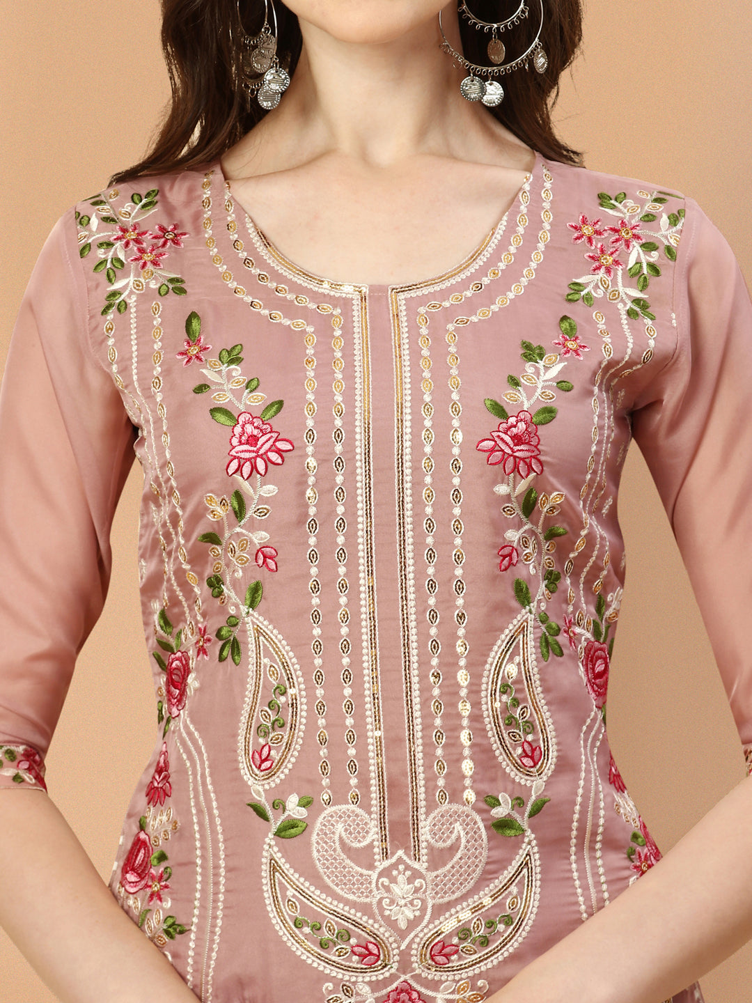 Embroidered Pakistani Kurta With Pant & Dupatta Set, Multicolor - Hiral Fashion - Distacart