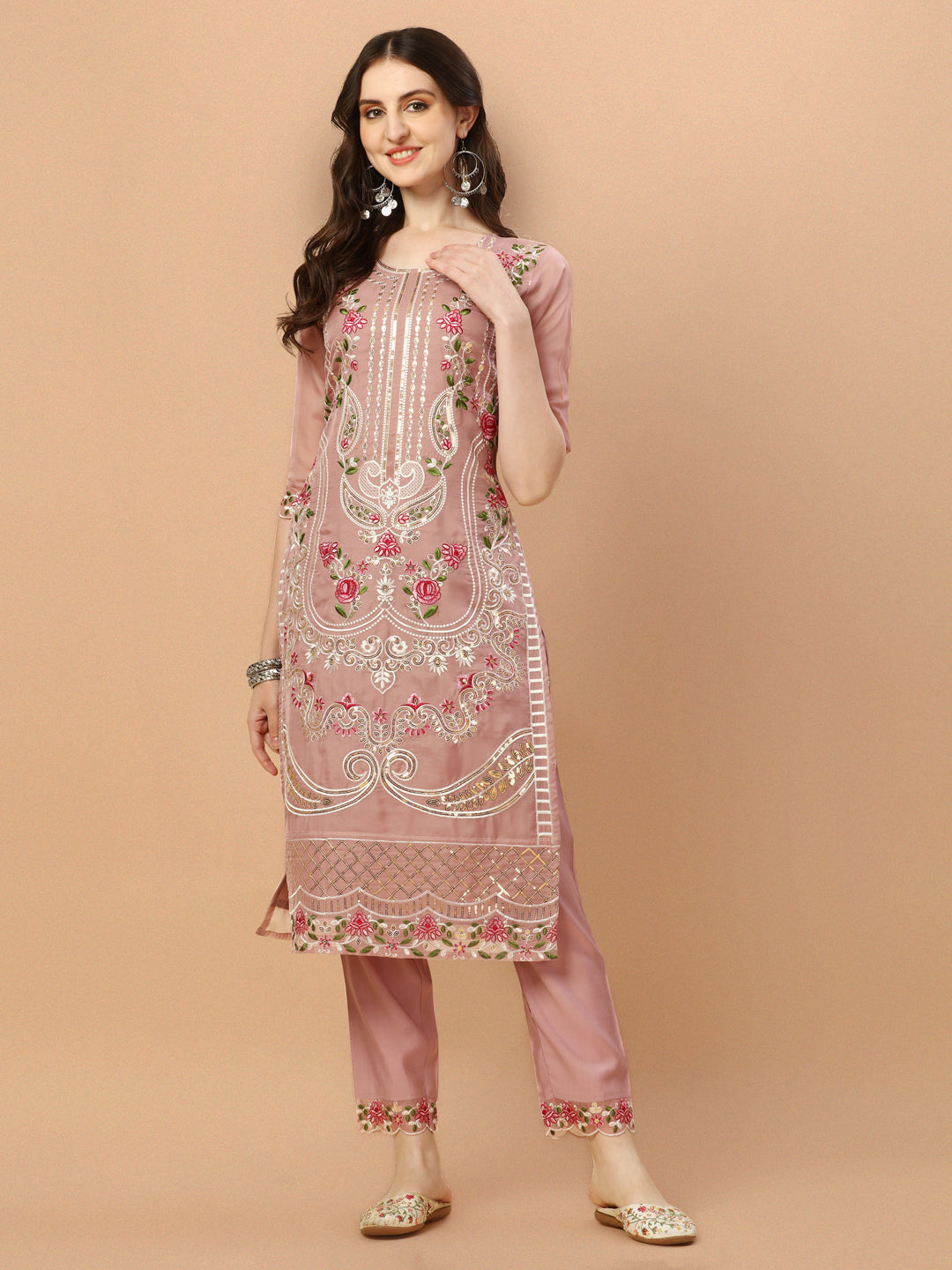 Embroidered Pakistani Kurta With Pant & Dupatta Set, Multicolor - Hiral Fashion - Distacart