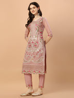 Embroidered Pakistani Kurta With Pant & Dupatta Set, Multicolor - Hiral Fashion - Distacart