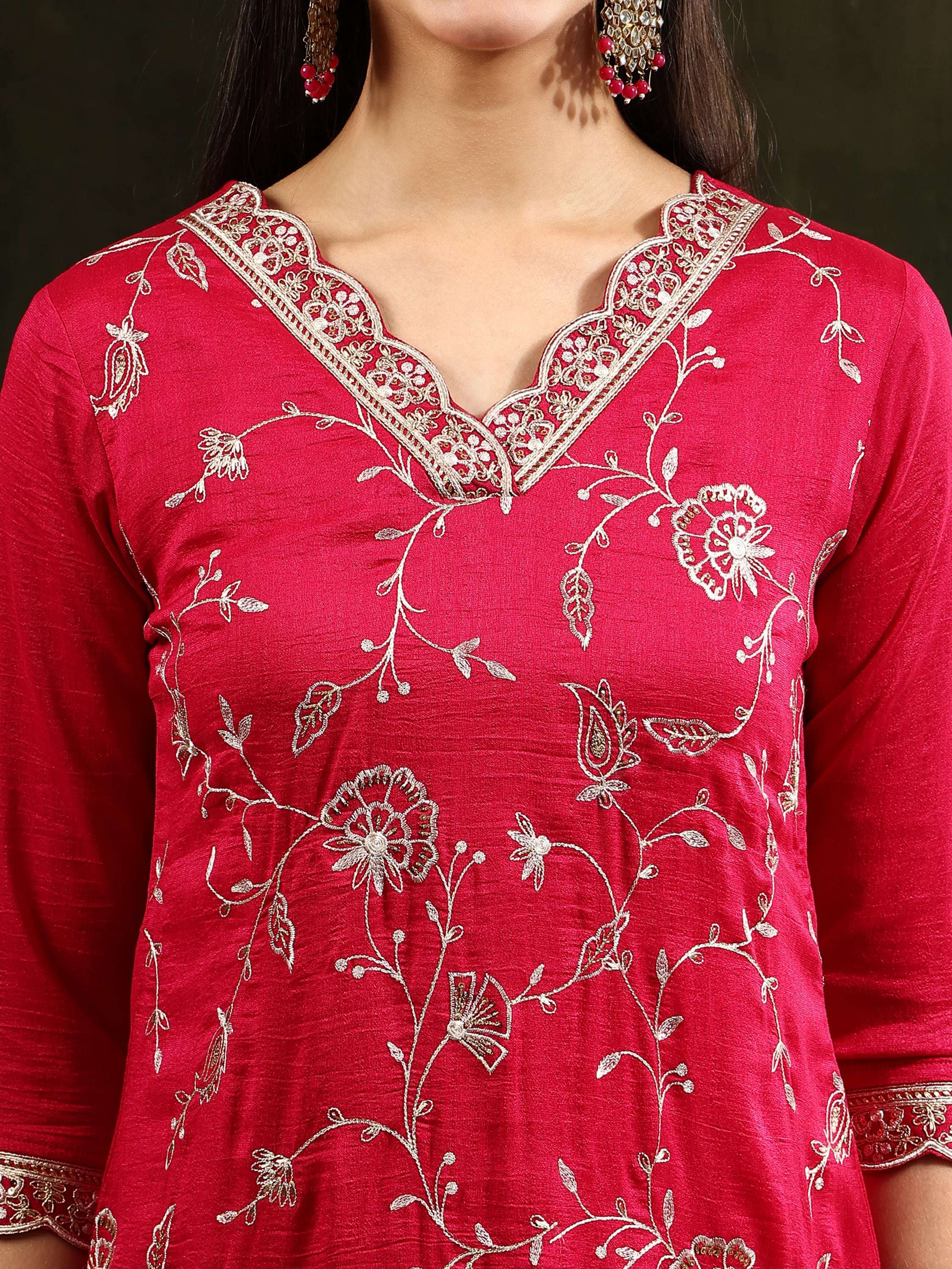 Sequined Embroidered Kurta With Pant & Embroidered Dupatta, Pink - Hiral Fashion - Distacart