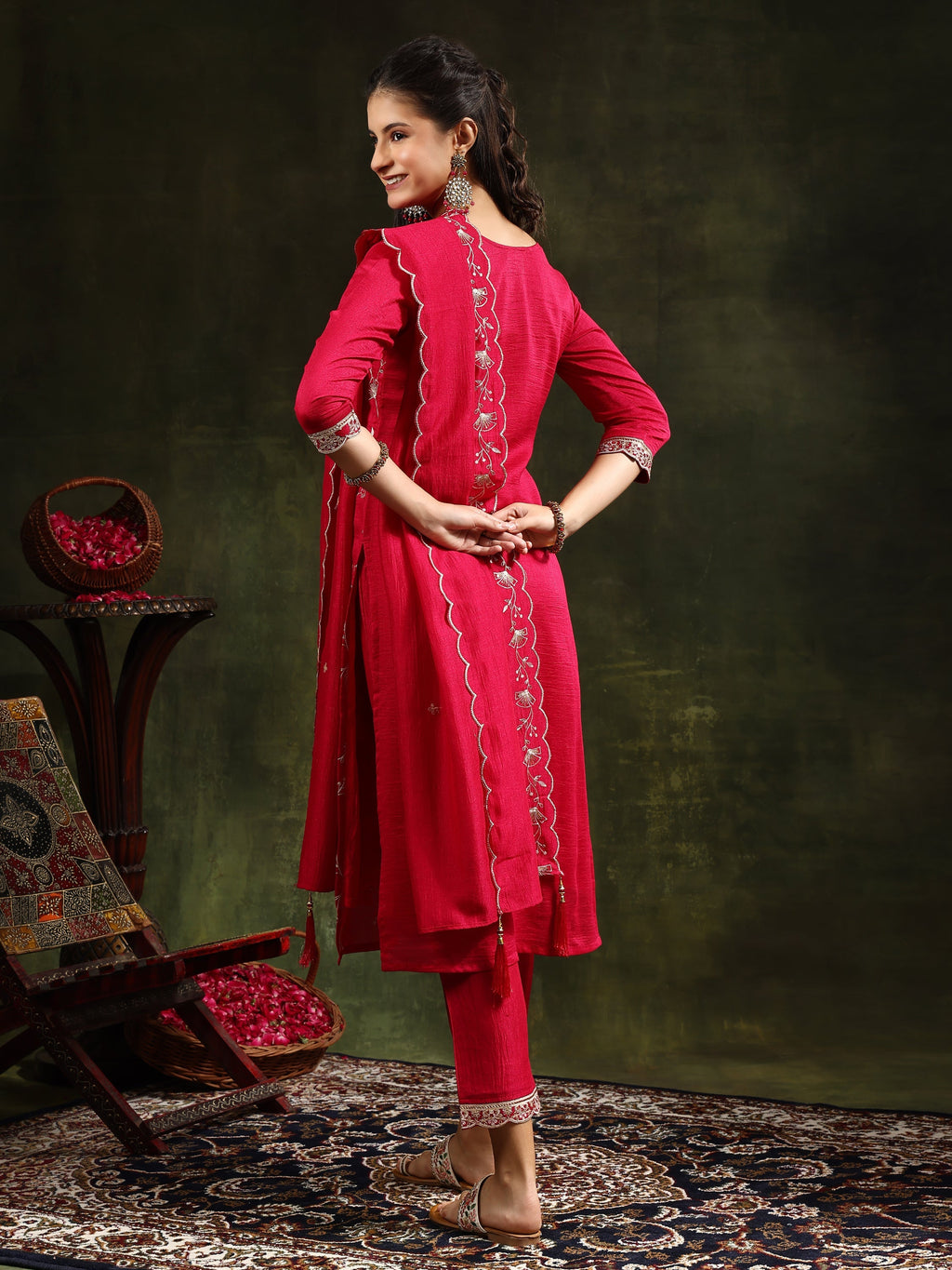 Sequined Embroidered Kurta With Pant & Embroidered Dupatta, Pink - Hiral Fashion - Distacart