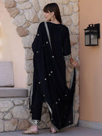 Pakistani Embroidered Kurta With Pant & Dupatta, Black - Hiral Fashion - Distacart
