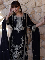 Pakistani Embroidered Kurta With Pant & Dupatta, Black - Hiral Fashion - Distacart