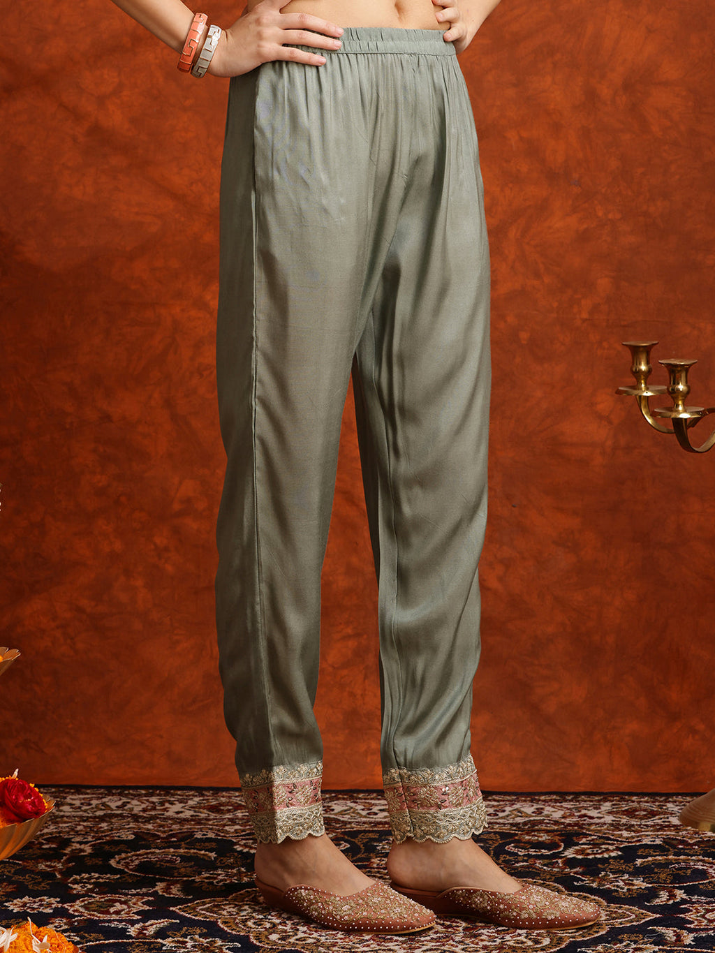 Pakistani Embroidered Kurta With Pant & Embroidered Dupatta, Green - Hiral Fashion - Distacart