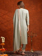 Pakistani Embroidered Kurta With Pant & Embroidered Dupatta, Green - Hiral Fashion - Distacart