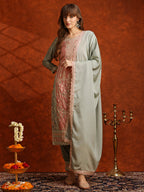 Pakistani Embroidered Kurta With Pant & Embroidered Dupatta, Green - Hiral Fashion - Distacart