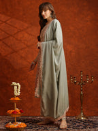 Pakistani Embroidered Kurta With Pant & Embroidered Dupatta, Green - Hiral Fashion - Distacart