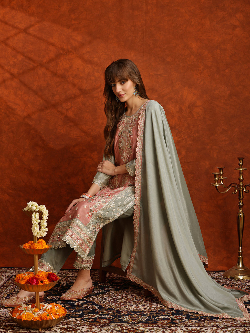 Pakistani Embroidered Kurta With Pant & Embroidered Dupatta, Green - Hiral Fashion - Distacart