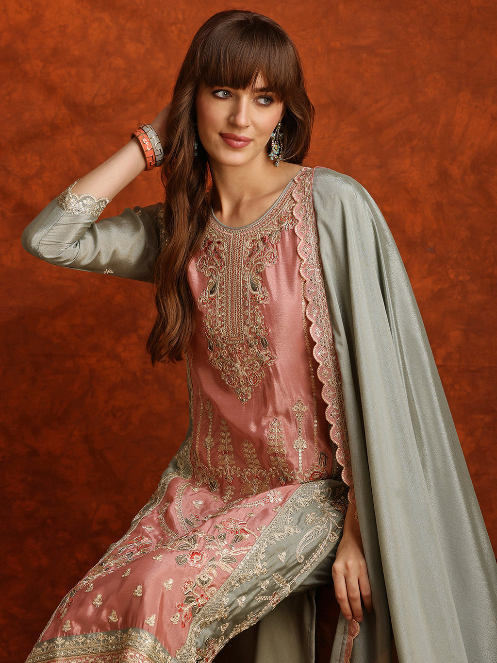 Pakistani Embroidered Kurta With Pant & Embroidered Dupatta, Green - Hiral Fashion - Distacart