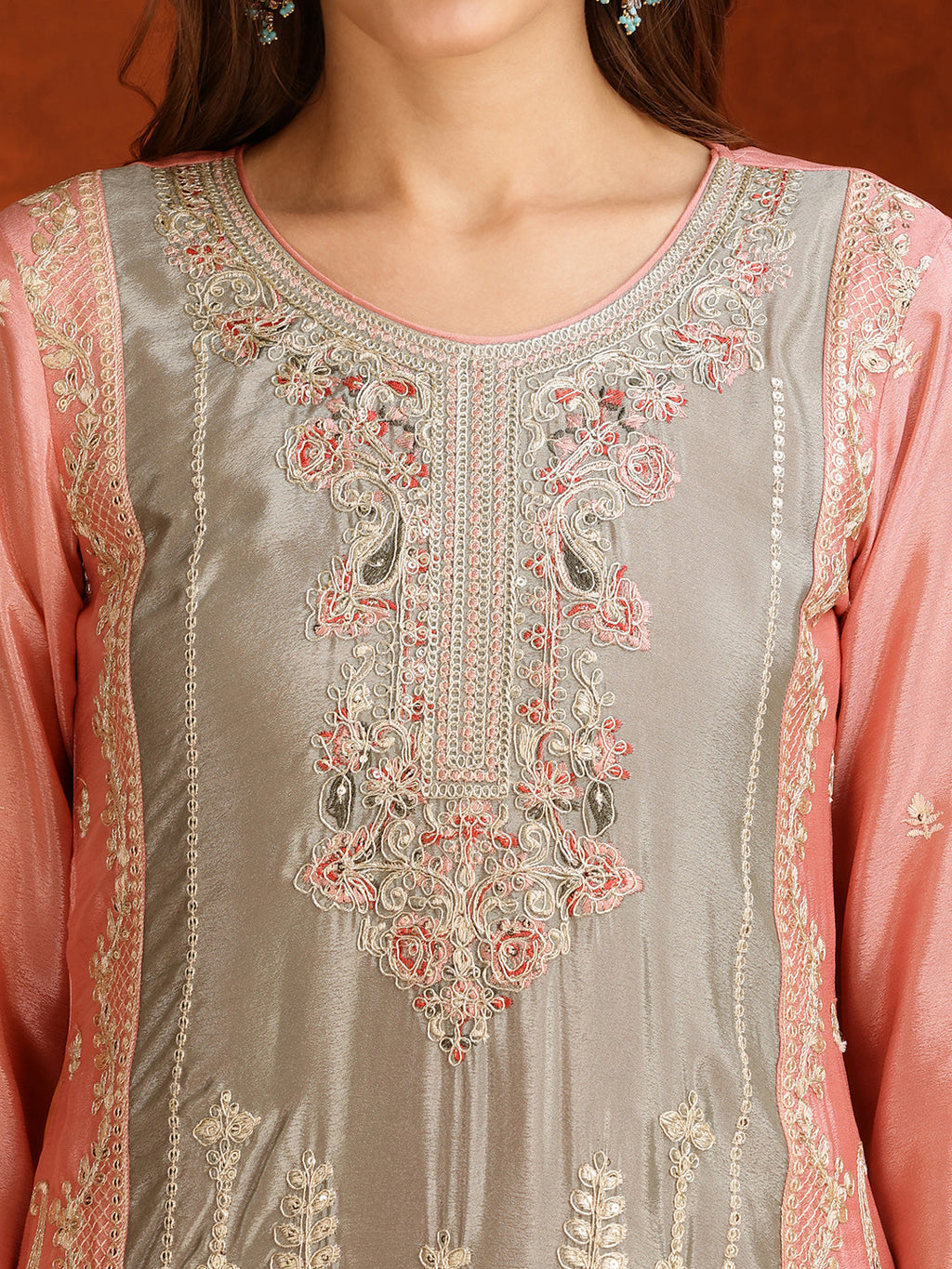Pakistani Embroidered Kurta With Pant & Embroidered Dupatta, Pink - Hiral Fashion - Distacart