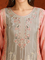 Pakistani Embroidered Kurta With Pant & Embroidered Dupatta, Pink - Hiral Fashion - Distacart
