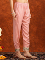 Pakistani Embroidered Kurta With Pant & Embroidered Dupatta, Pink - Hiral Fashion - Distacart