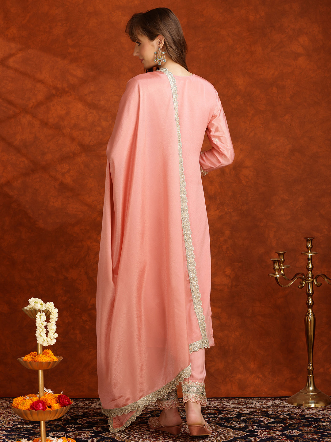 Pakistani Embroidered Kurta With Pant & Embroidered Dupatta, Pink - Hiral Fashion - Distacart