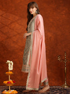 Pakistani Embroidered Kurta With Pant & Embroidered Dupatta, Pink - Hiral Fashion - Distacart