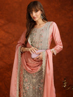 Pakistani Embroidered Kurta With Pant & Embroidered Dupatta, Pink - Hiral Fashion - Distacart