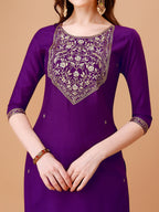 Embroidered Kurta With Pant & Printed Organza Dupatta Premium, Multicolor - Hiral Fashion - Distacart