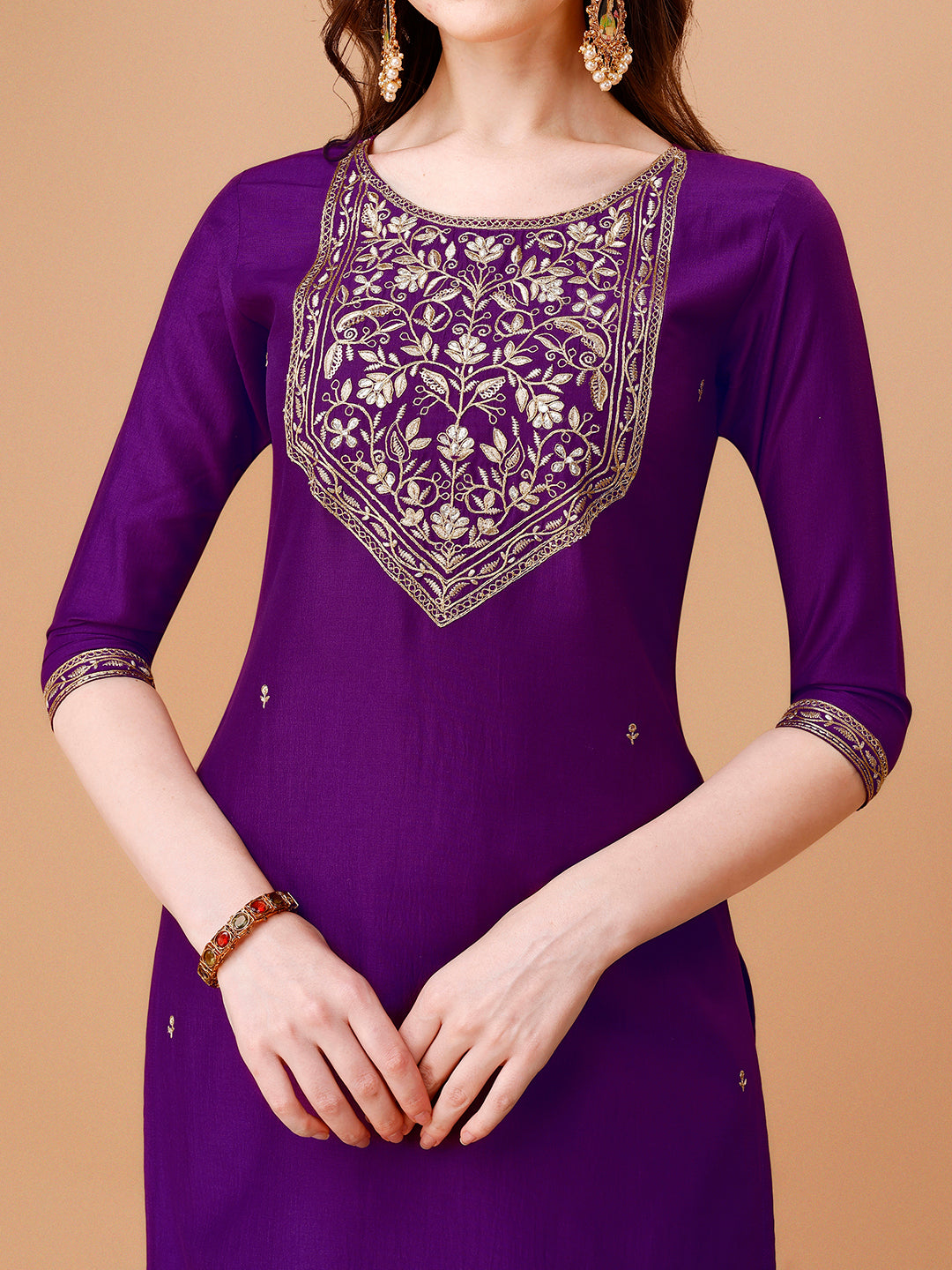 Embroidered Kurta With Pant & Printed Organza Dupatta Premium, Multicolor - Hiral Fashion - Distacart