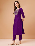 Embroidered Kurta With Pant & Printed Organza Dupatta Premium, Multicolor - Hiral Fashion - Distacart