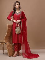 Embroidered & Bandhani Printed Kurta With Pant & Embroidered Dupatta Premium, Multicolor - Hiral Fashion