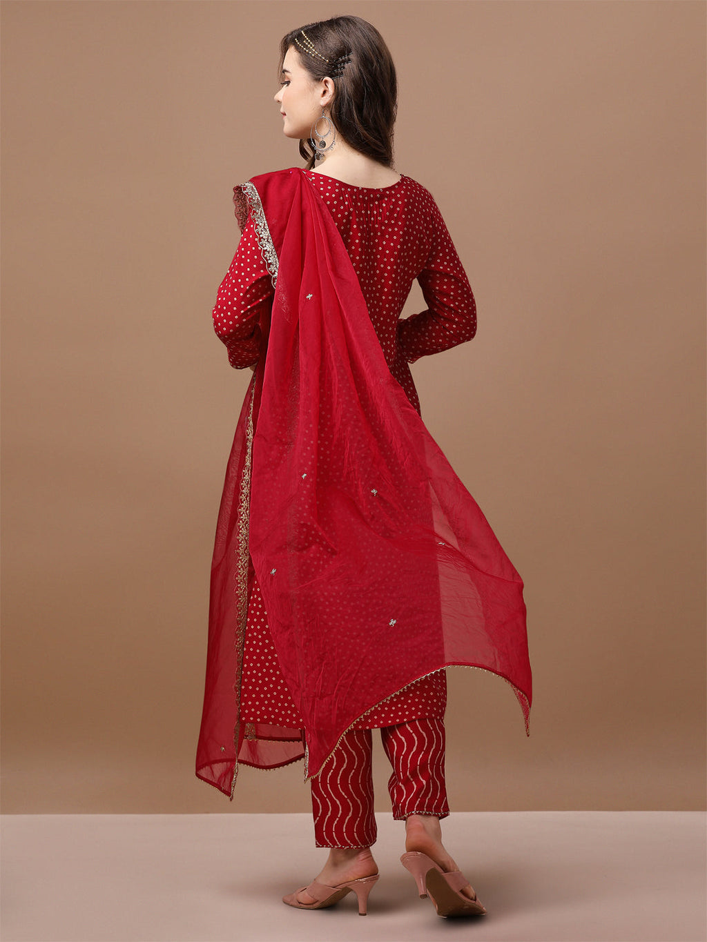 Embroidered & Bandhani Printed Kurta With Pant & Embroidered Dupatta Premium, Multicolor - Hiral Fashion