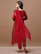 Embroidered & Bandhani Printed Kurta With Pant & Embroidered Dupatta Premium, Multicolor - Hiral Fashion