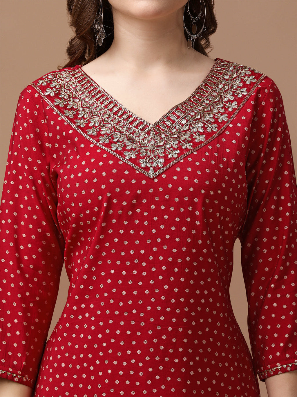 Embroidered & Bandhani Printed Kurta With Pant & Embroidered Dupatta Premium, Multicolor - Hiral Fashion