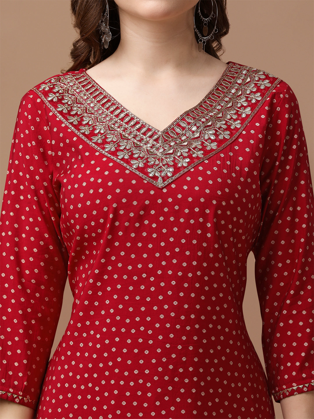 Embroidered & Bandhani Printed Kurta With Pant & Embroidered Dupatta Premium, Multicolor - Hiral Fashion