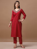 Embroidered & Bandhani Printed Kurta With Pant & Embroidered Dupatta Premium, Multicolor - Hiral Fashion