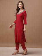 Embroidered & Bandhani Printed Kurta With Pant & Embroidered Dupatta Premium, Multicolor - Hiral Fashion