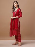 Embroidered & Bandhani Printed Kurta With Pant & Embroidered Dupatta Premium, Multicolor - Hiral Fashion